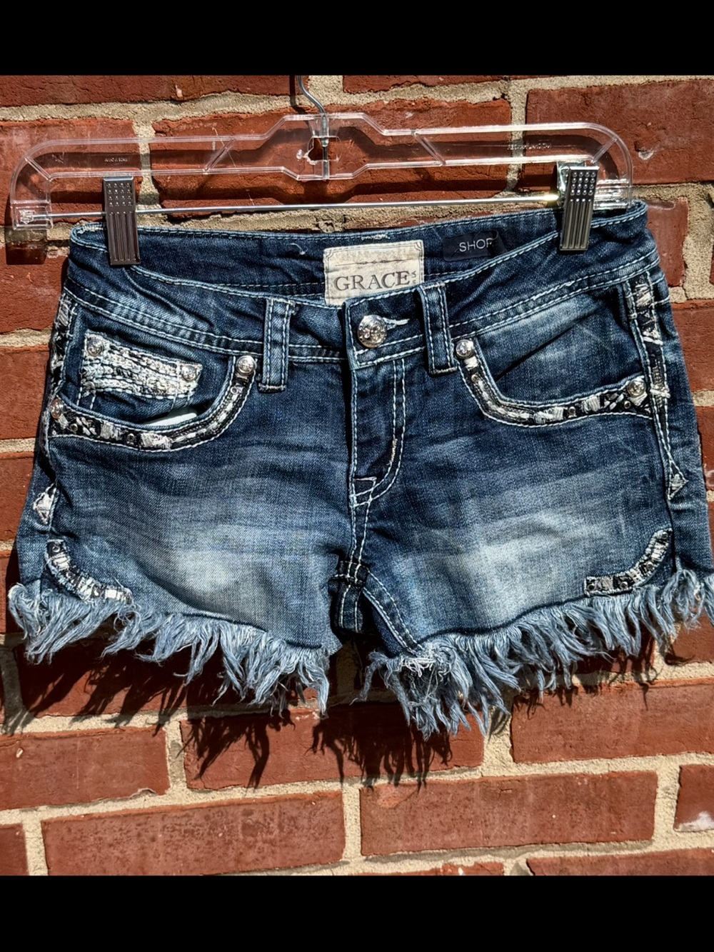 Grace Frayed Edge Distressed Denim Shorts - Blue